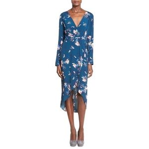 Floral Wrap Midi Dress with Plunging V Neckline